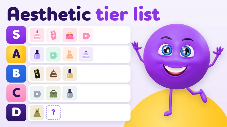 Tier list thumbnail: rows S to D with drawn objects and Myster beside them